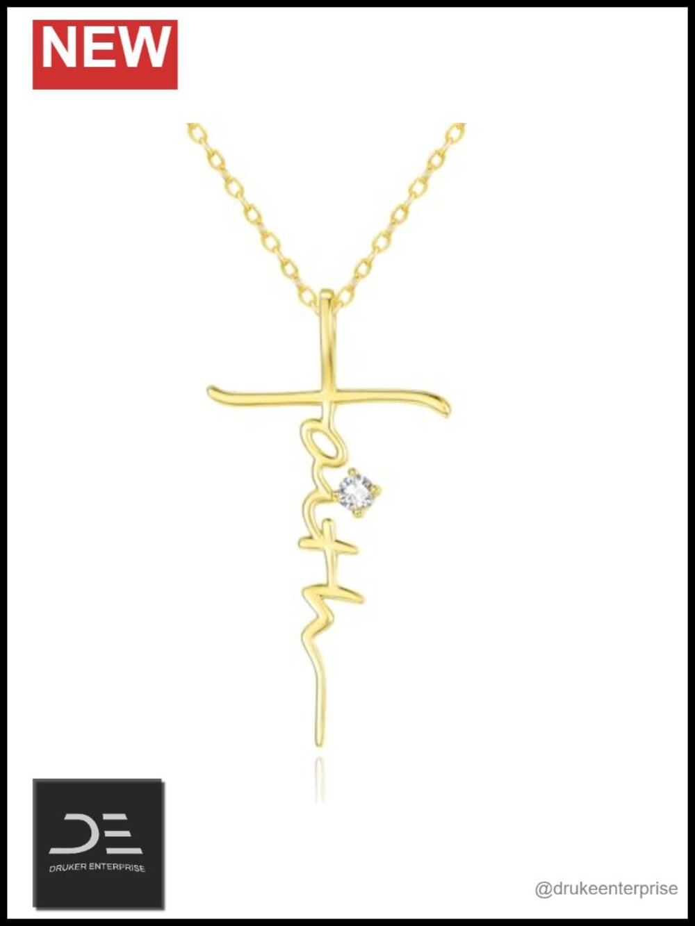 14K Gold Plated Diamond Faith Cross Necklace for Women